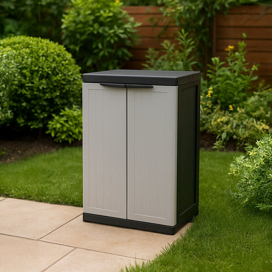 Armario exterior escobero MOD MIDI – 2 puertas con estantes y vertical